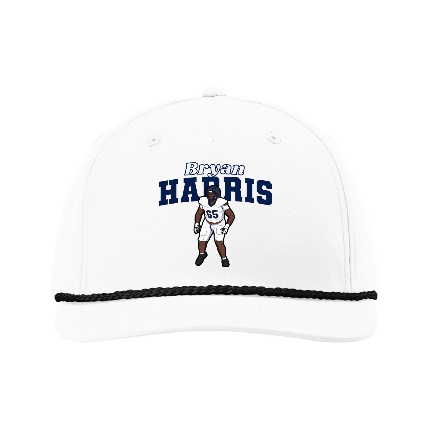 Five-Panel Classic Rope Cap — Name Arch in White
