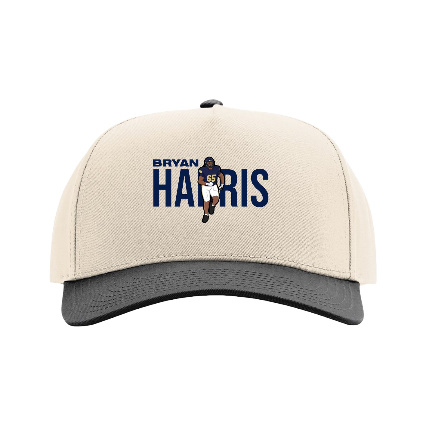 Full Fabric Five-Panel Champ Cap — Player Name in Cream/Black