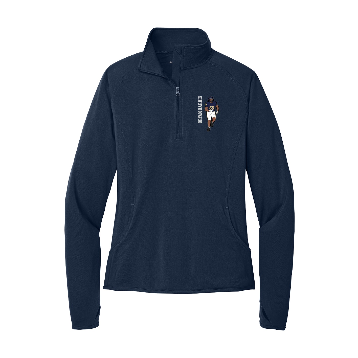 Women's Q-Zip Pullover — Name Vertical in Navy