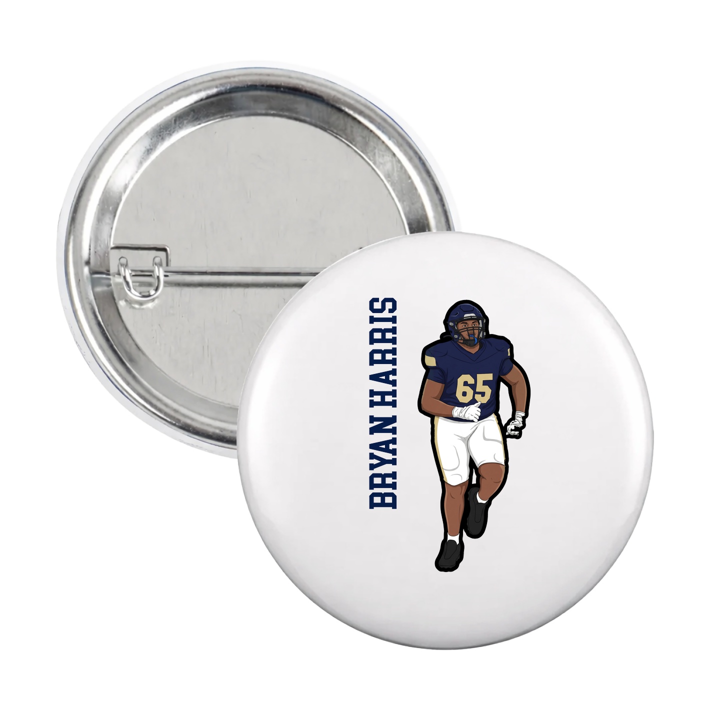 Game Day Button — Name Vertical in White