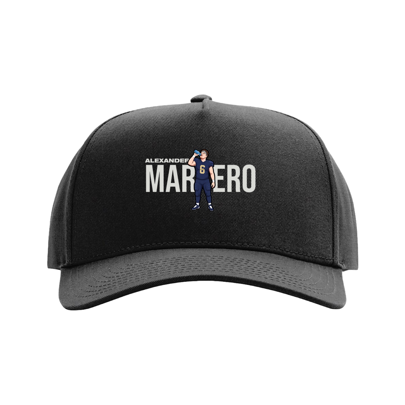 Full Fabric Five-Panel Champ Cap — Player Name in Black