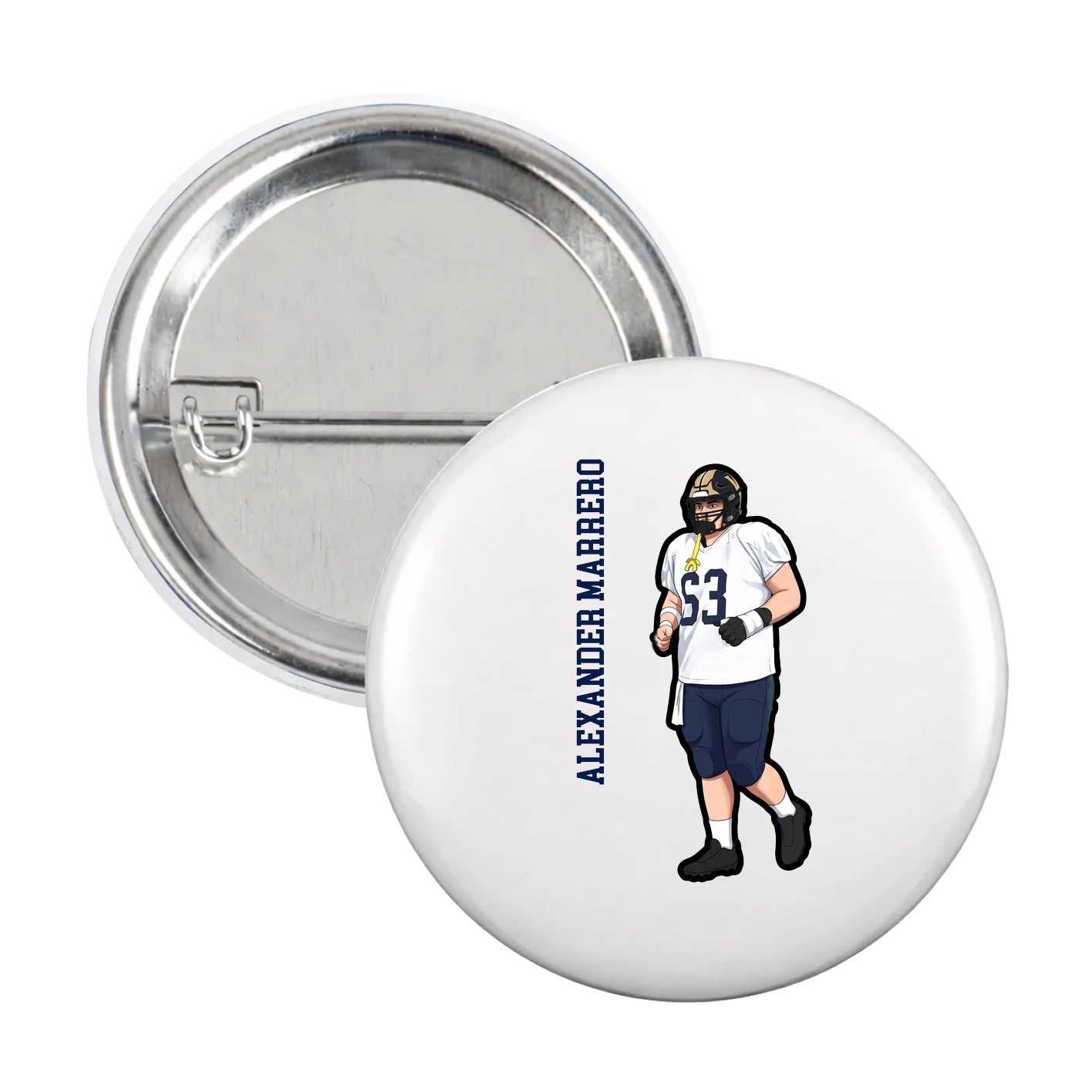 Game Day Button — Name Vertical in White