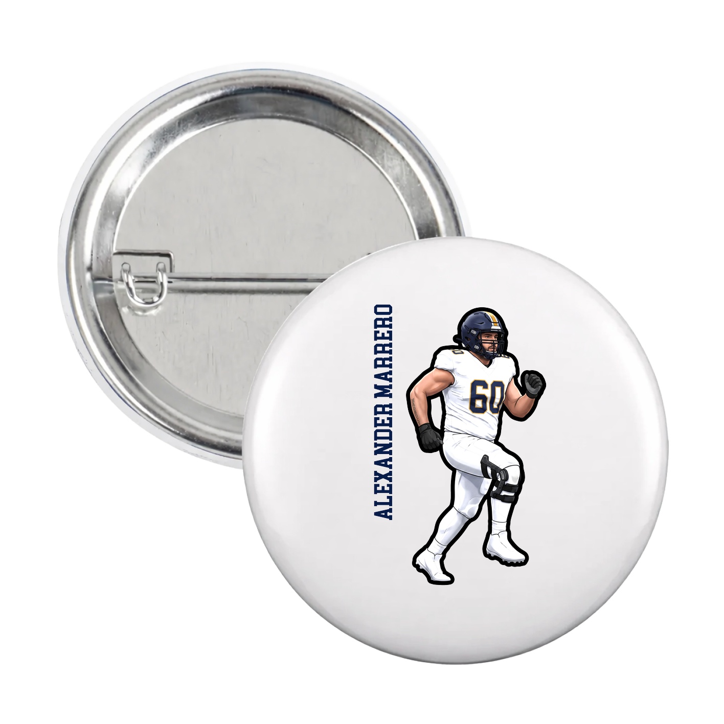 Game Day Button — Name Vertical in White