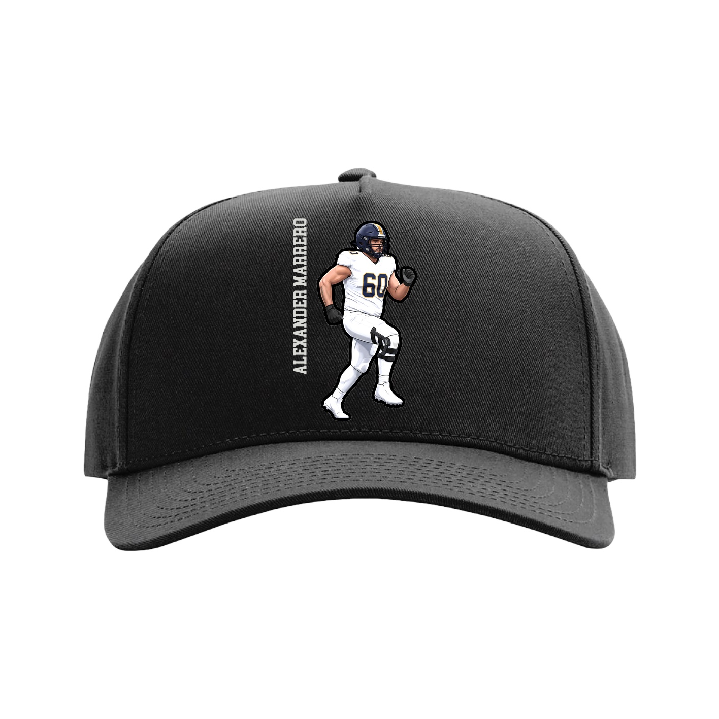 Full Fabric Five-Panel Champ Cap — Name Vertical in Black