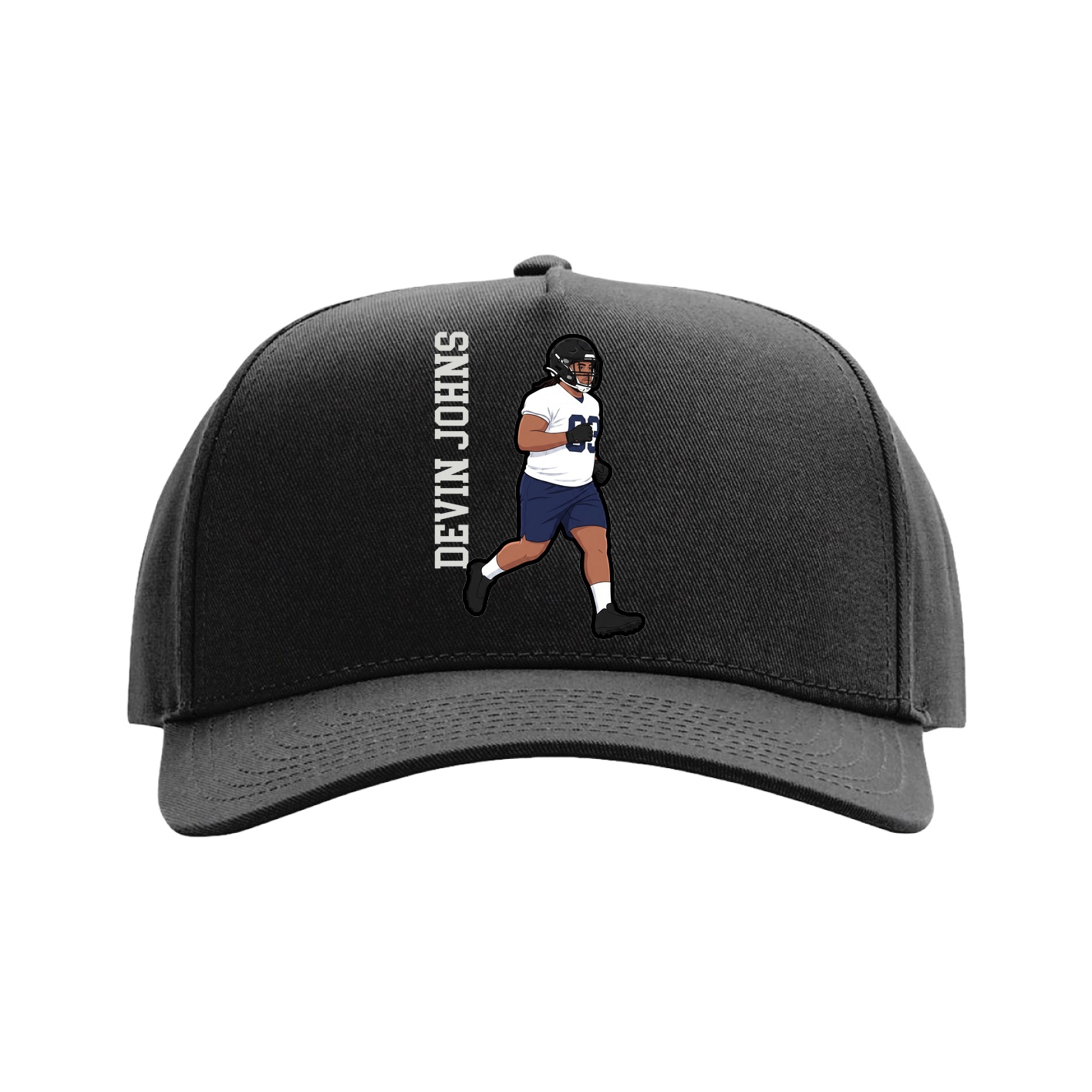 Full Fabric Five-Panel Champ Cap — Name Vertical in Black
