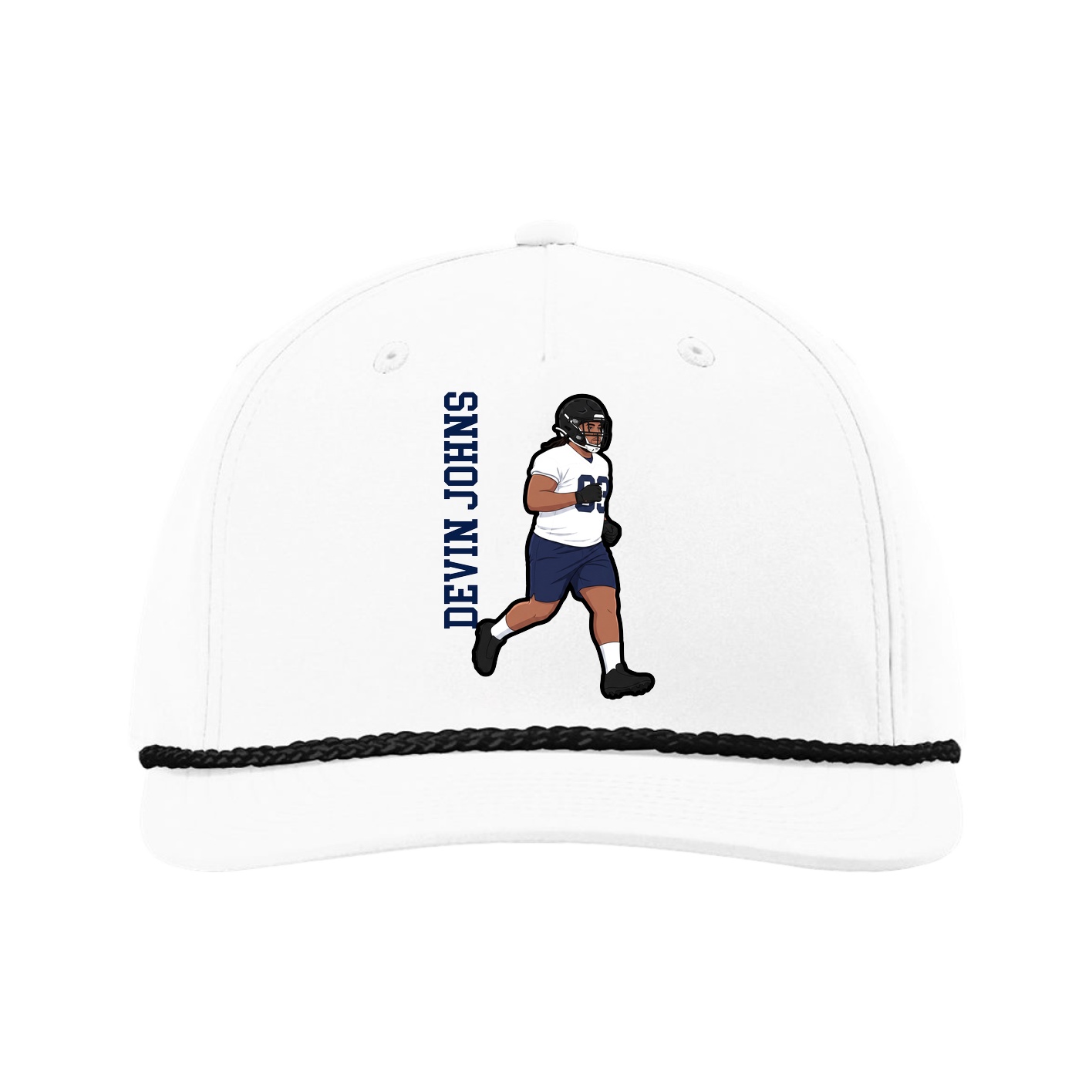 Five-Panel Classic Rope Cap — Name Vertical in White