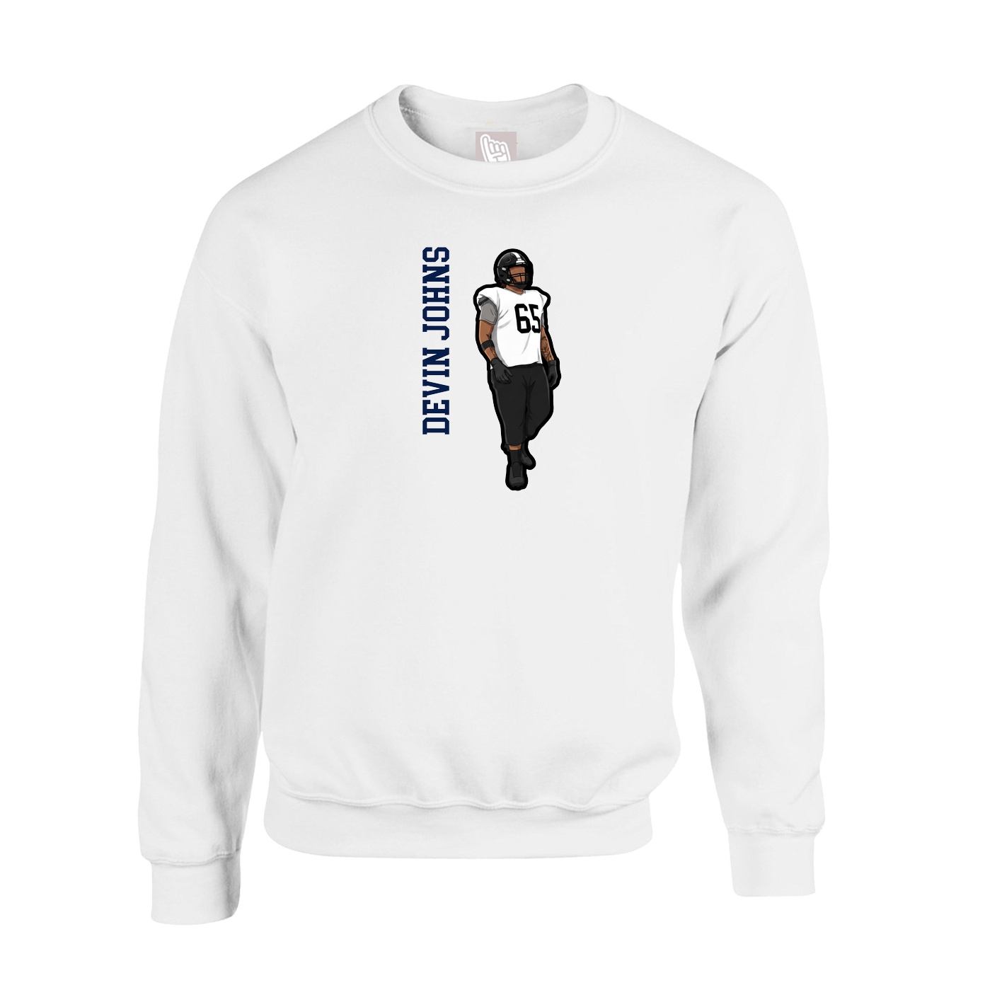 Fleece Crew — Name Vertical in White