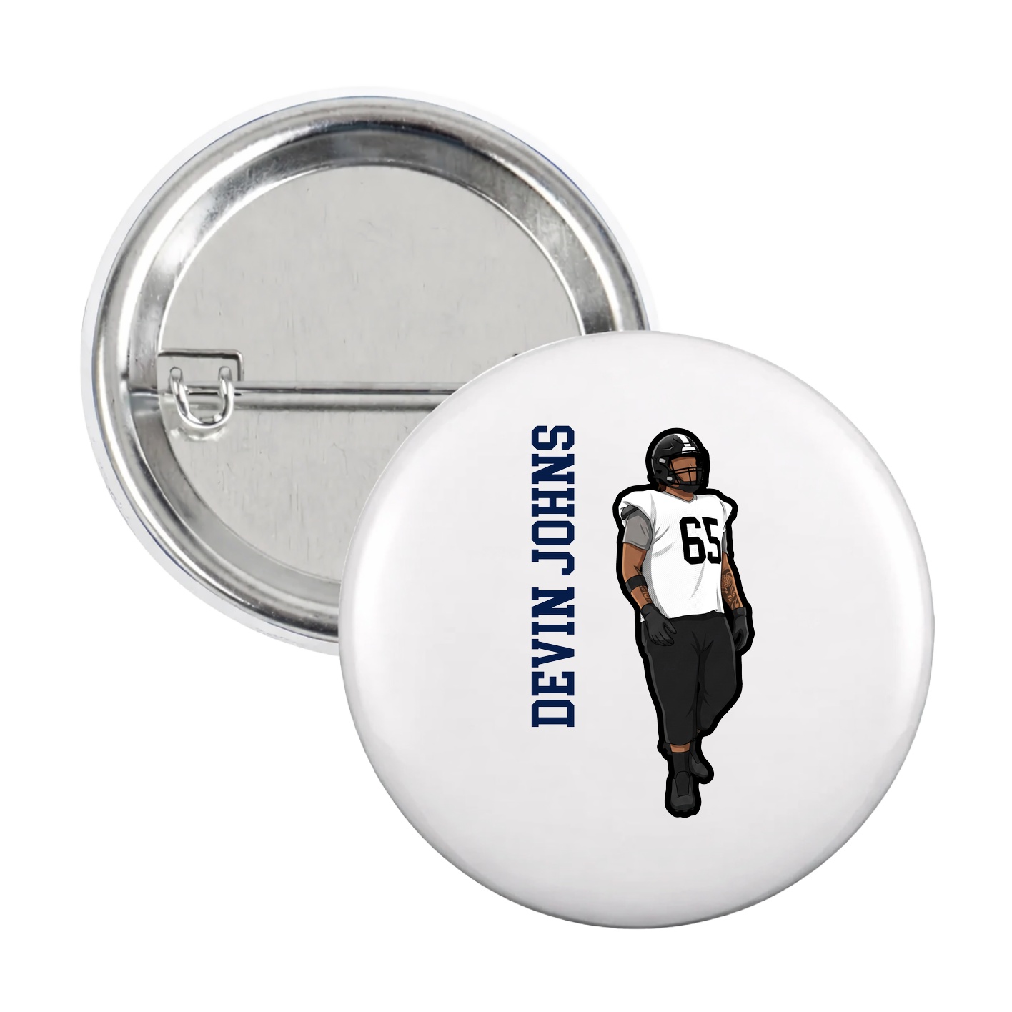 Game Day Button — Name Vertical in White