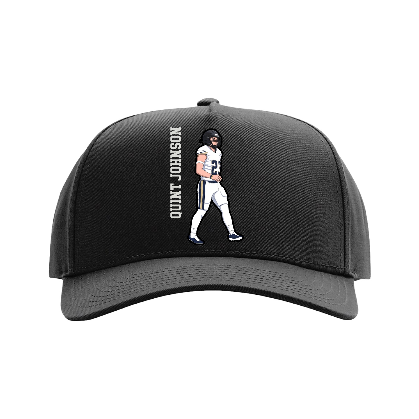 Full Fabric Five-Panel Champ Cap — Name Vertical in Black