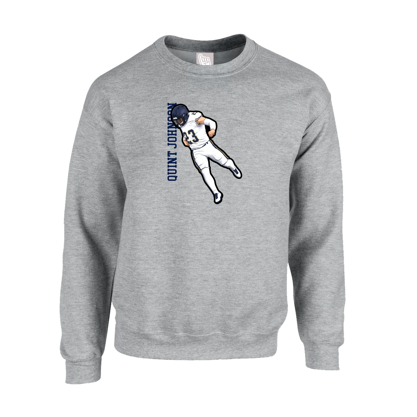 Fleece Crew — Name Vertical in Grey