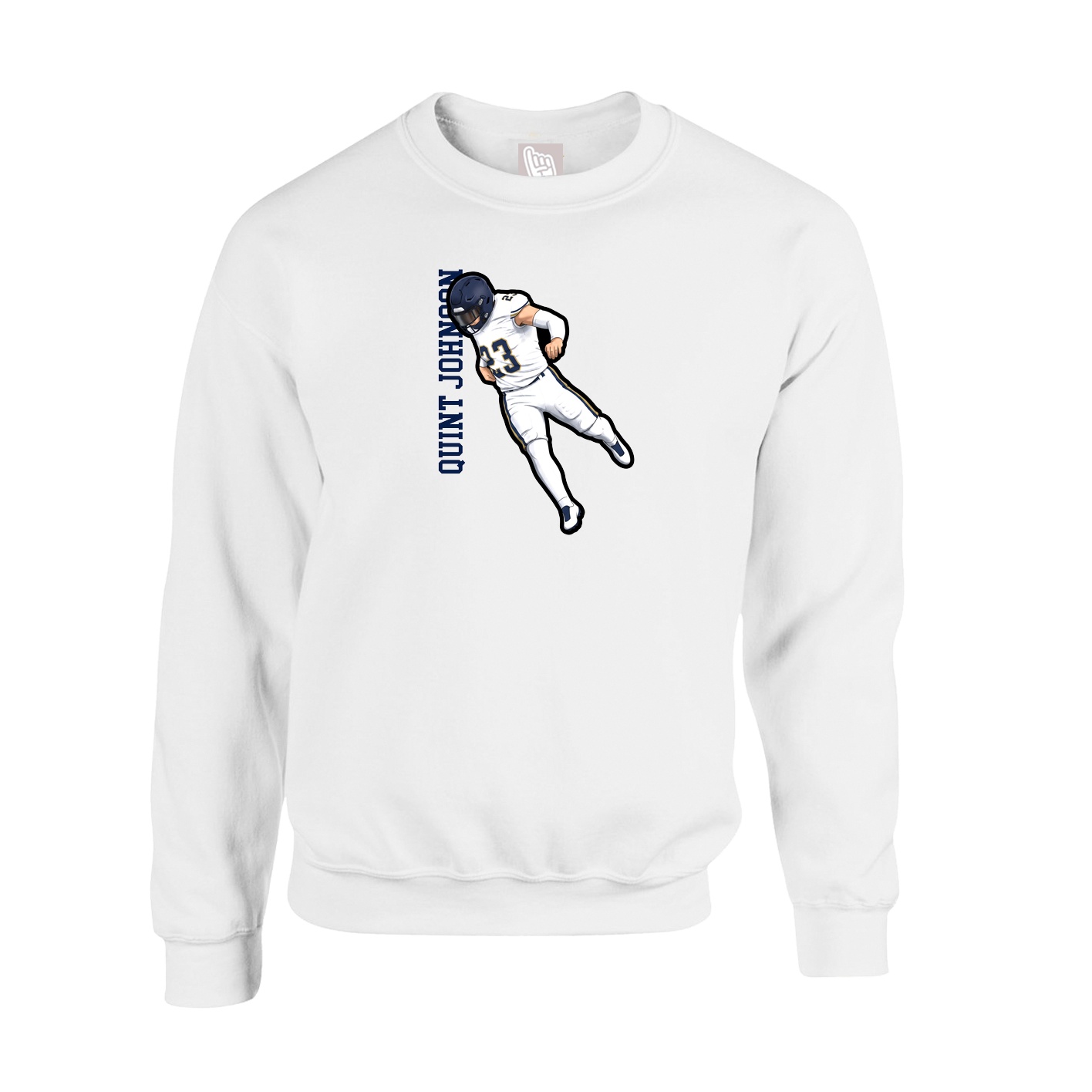 Fleece Crew — Name Vertical in White