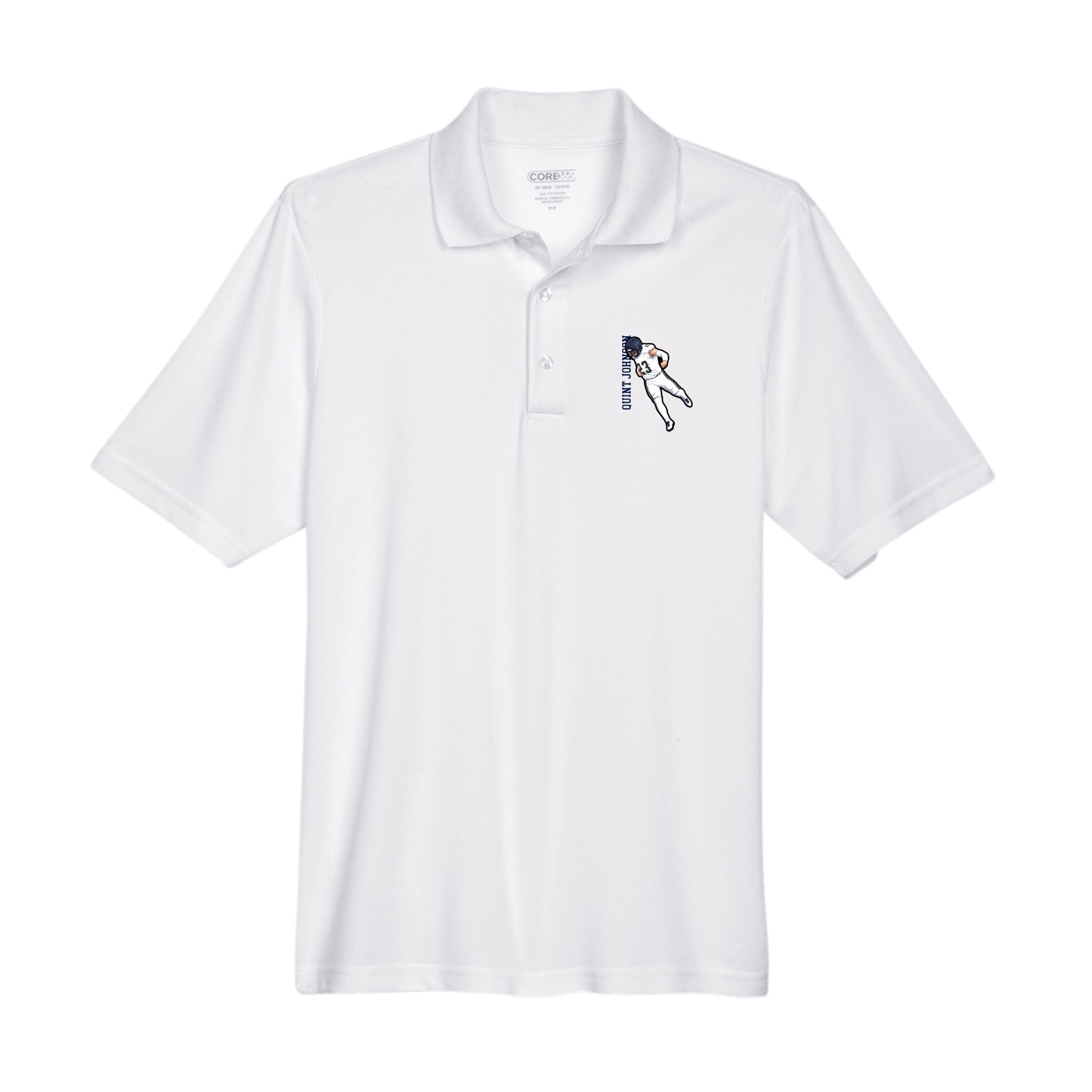 Performance Polo — Name Vertical in White