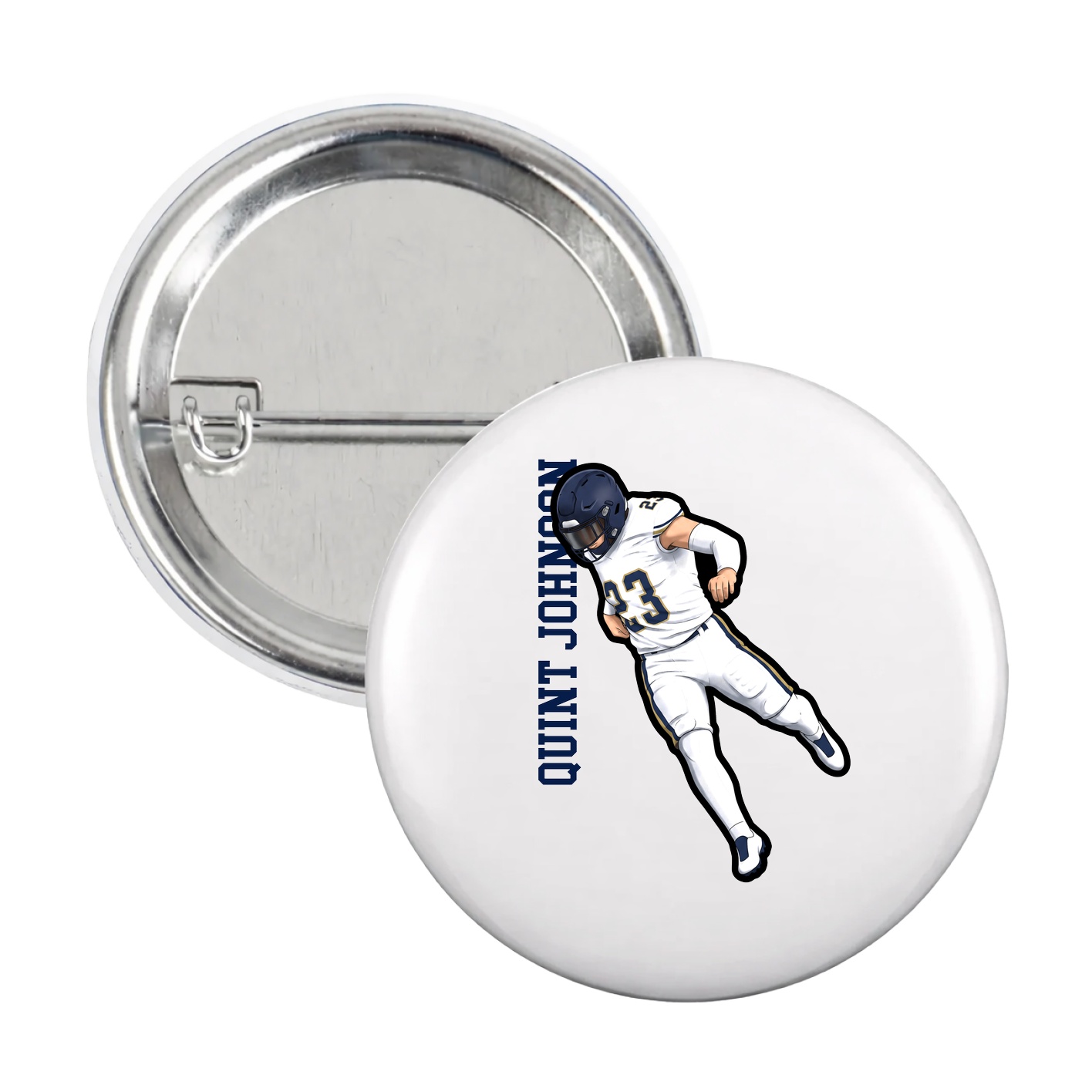 Game Day Button — Name Vertical in White