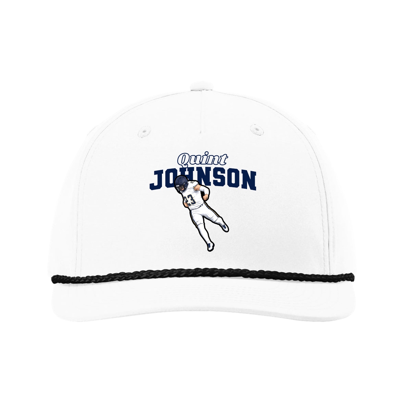Five-Panel Classic Rope Cap — Name Arch in White