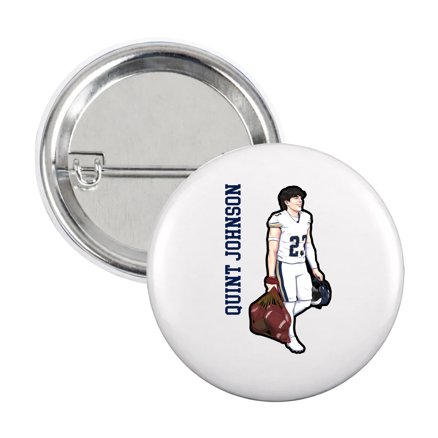 Game Day Button — Name Vertical in White