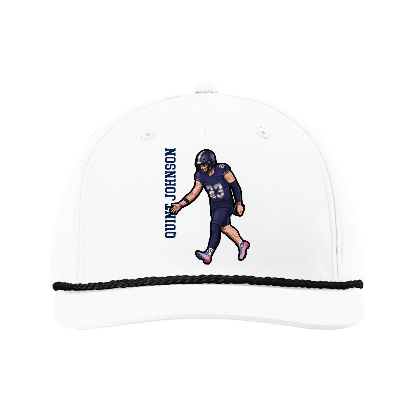 Five-Panel Classic Rope Cap — Name Vertical in White