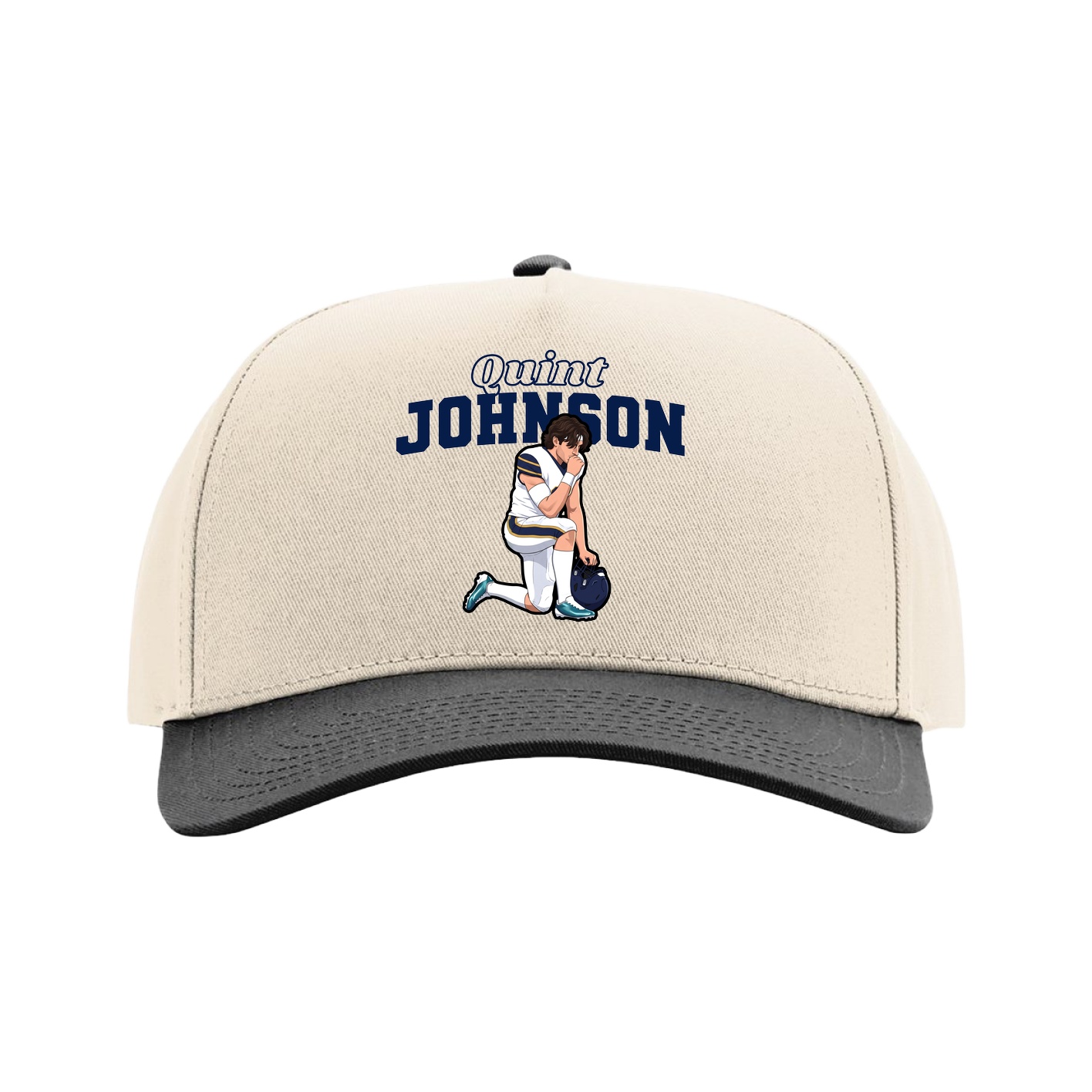 Full Fabric Five-Panel Champ Cap — Name Arch in Cream/Black