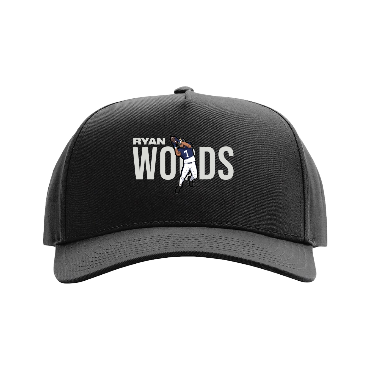 Full Fabric Five-Panel Champ Cap — Player Name in Black