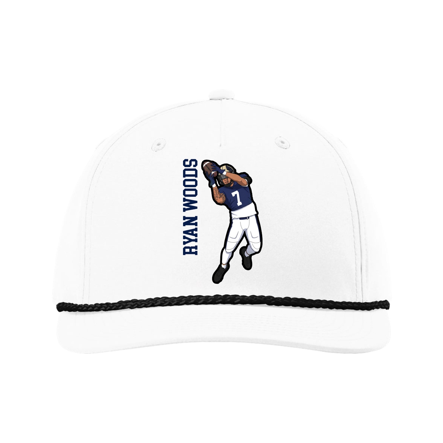 Five-Panel Classic Rope Cap — Name Vertical in White