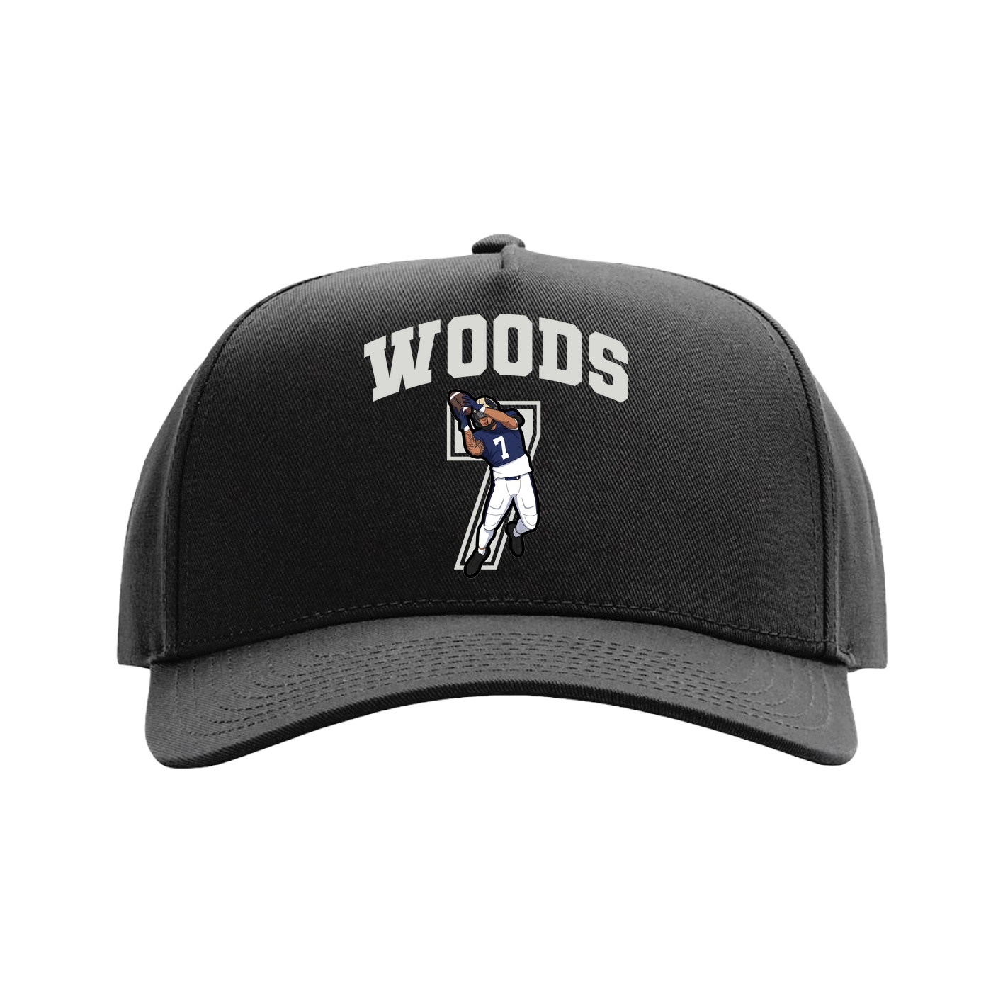 Full Fabric Five-Panel Champ Cap — Number in Black