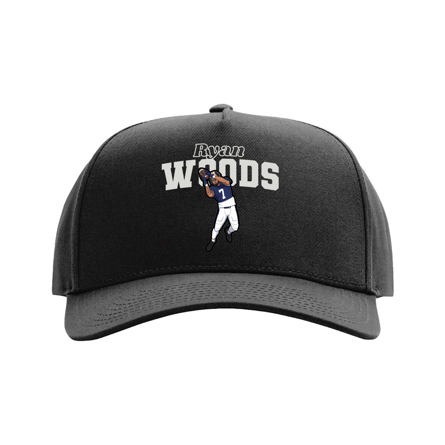 Full Fabric Five-Panel Champ Cap — Name Arch in Black