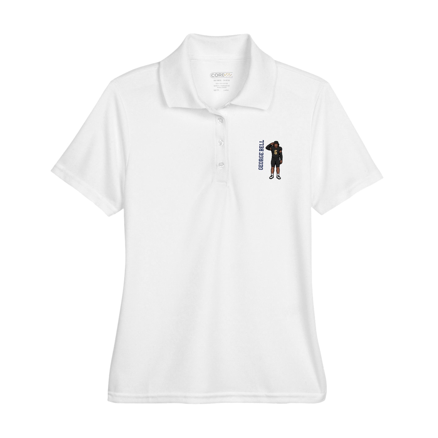 Womens Performance Polo — Name Vertical in White