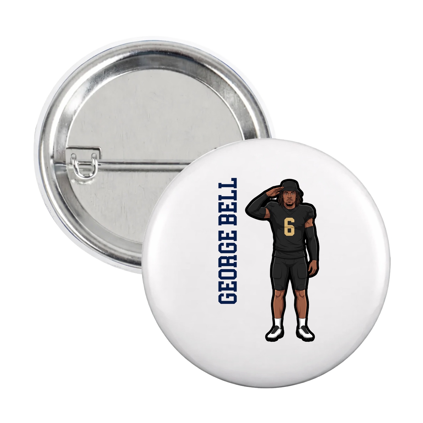 Game Day Button — Name Vertical in White