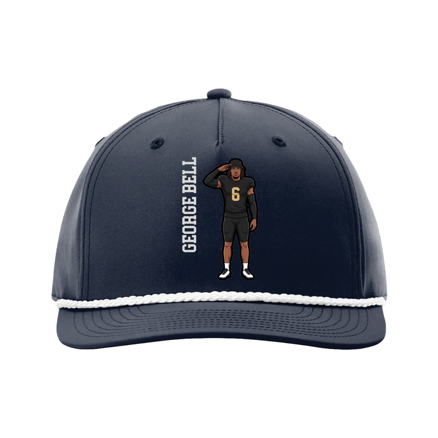 Five-Panel Classic Rope Cap — Name Vertical in Navy