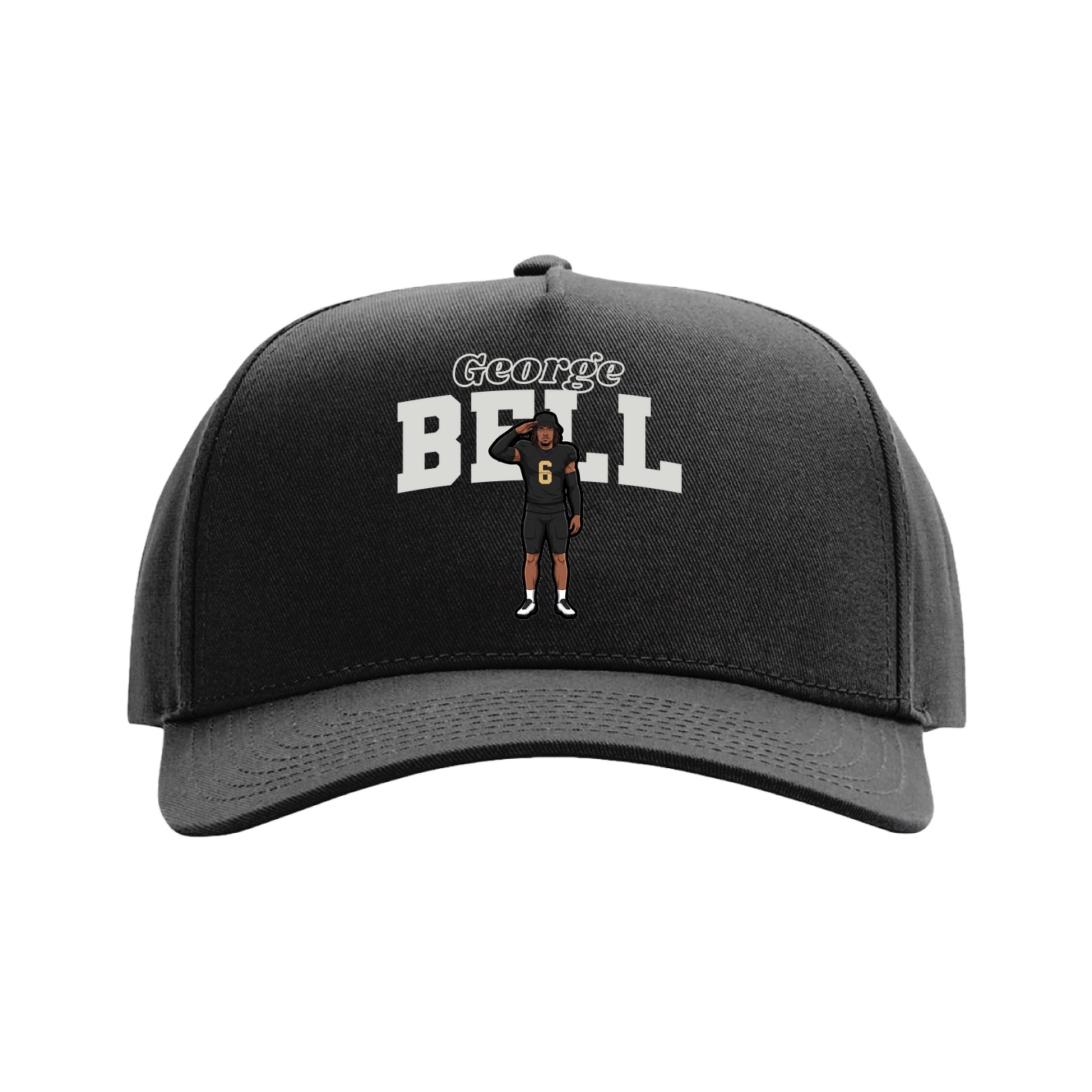 Full Fabric Five-Panel Champ Cap — Name Arch in Black