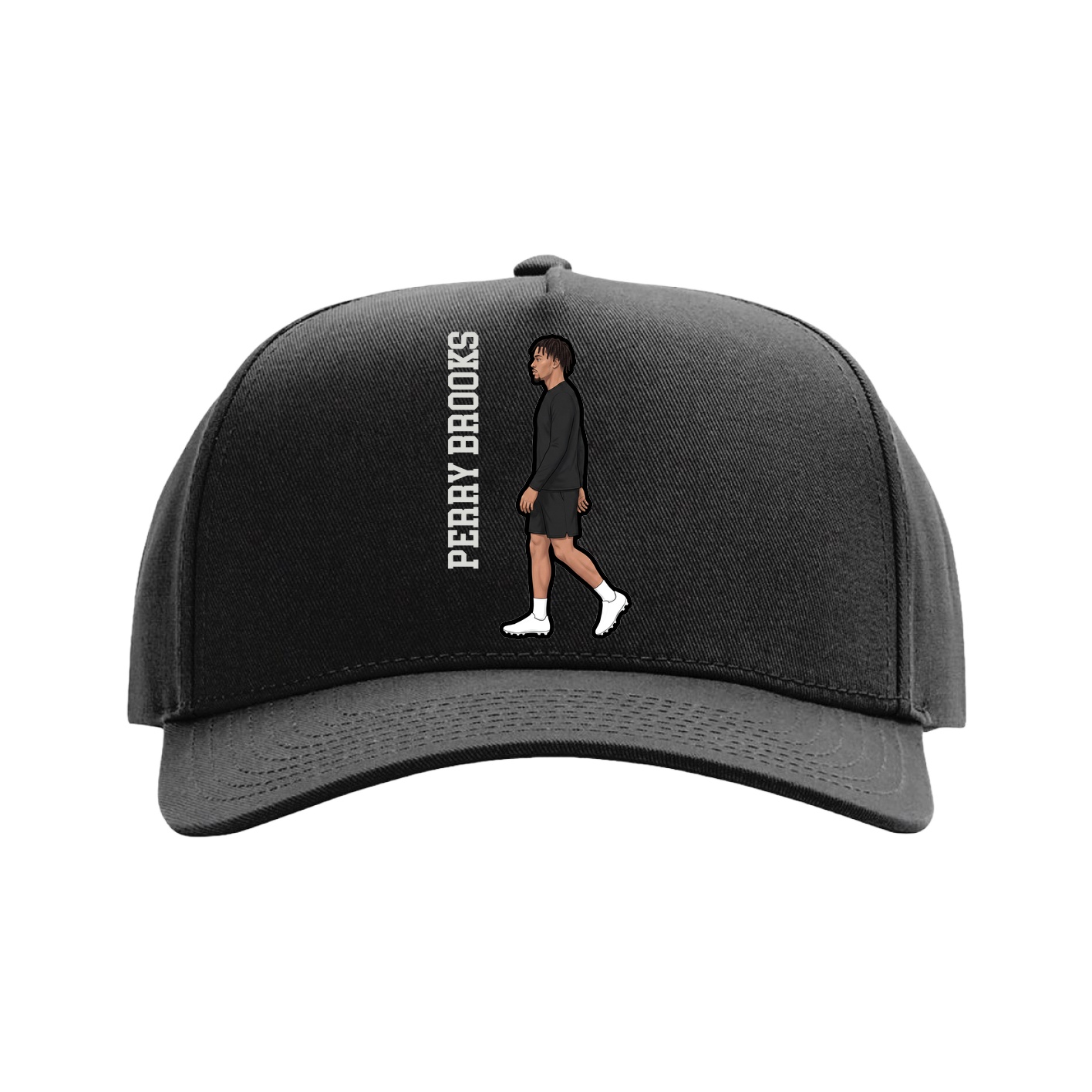 Full Fabric Five-Panel Champ Cap — Name Vertical in Black