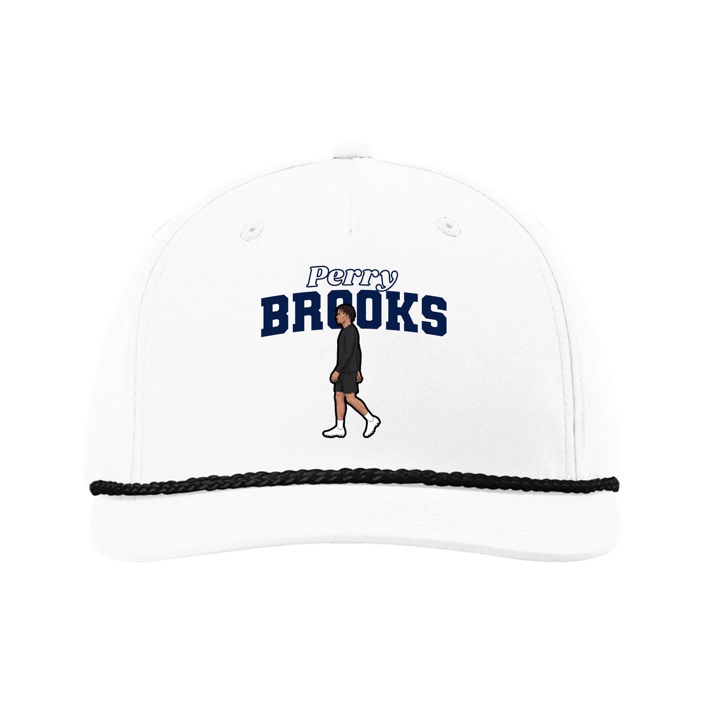 Five-Panel Classic Rope Cap — Name Arch in White