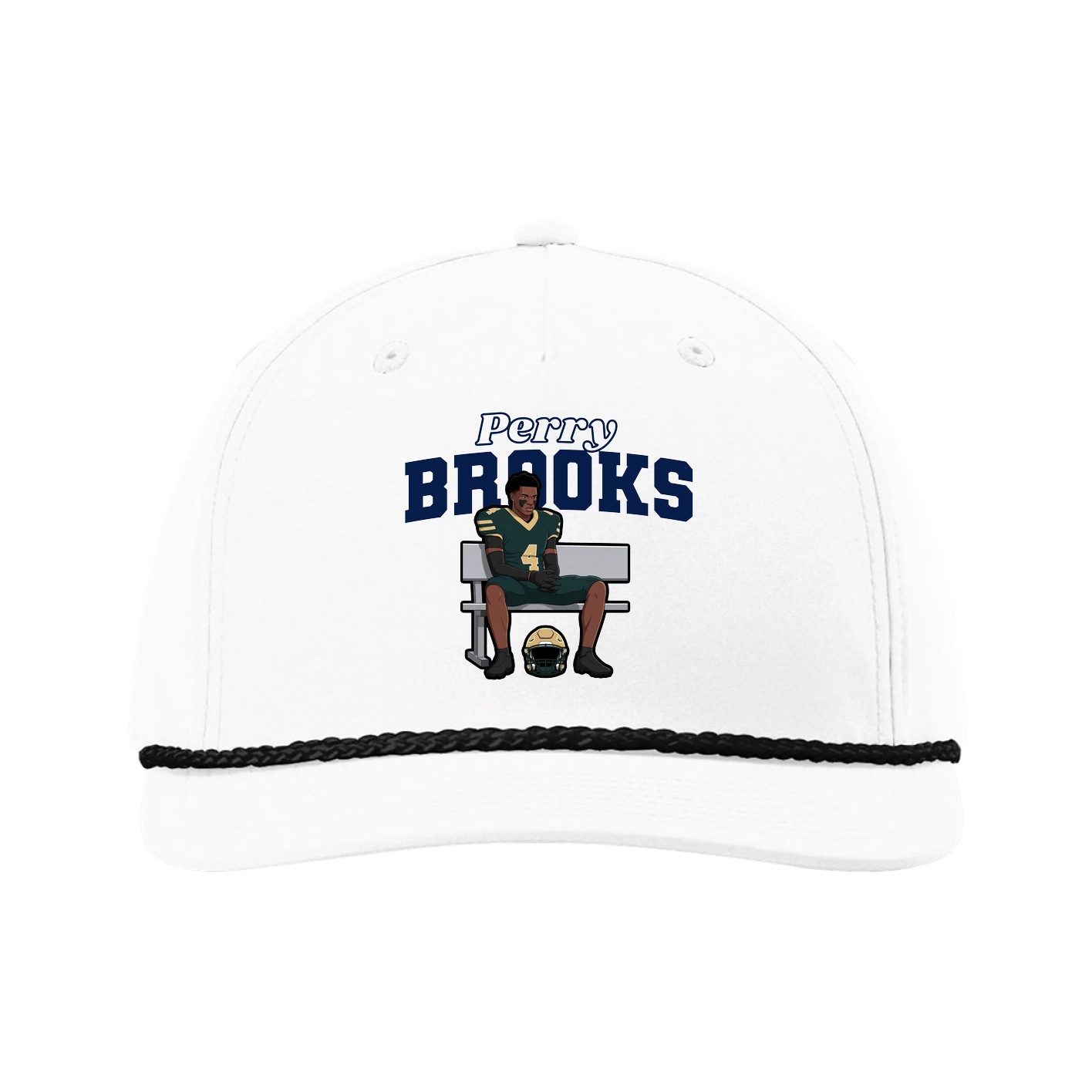Five-Panel Classic Rope Cap — Name Arch in White