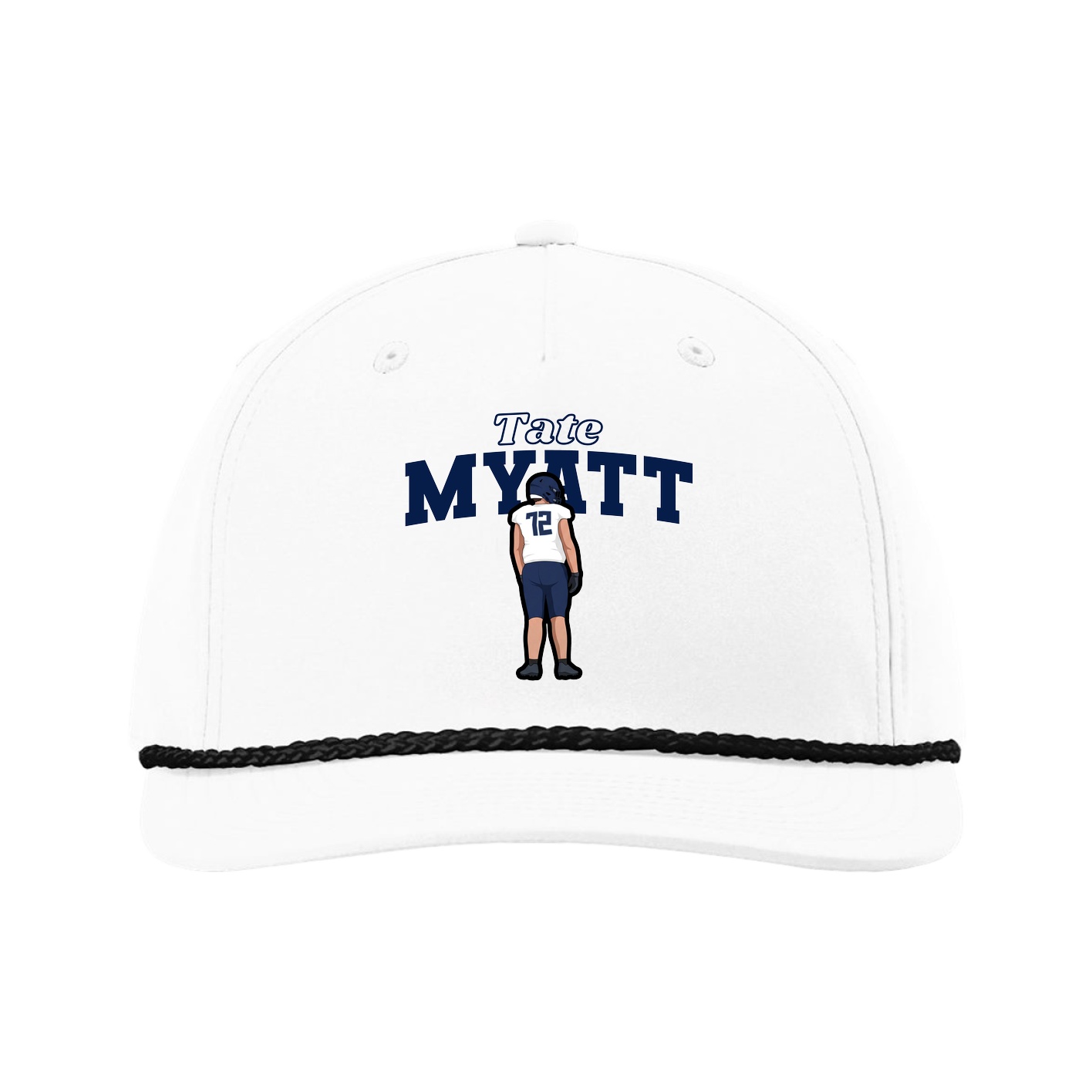 Five-Panel Classic Rope Cap — Name Arch in White