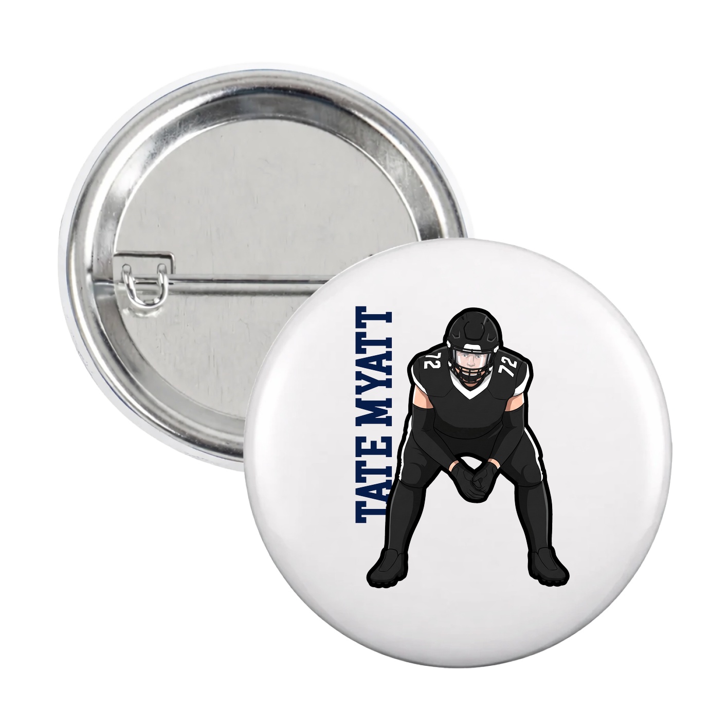 Game Day Button — Name Vertical in White