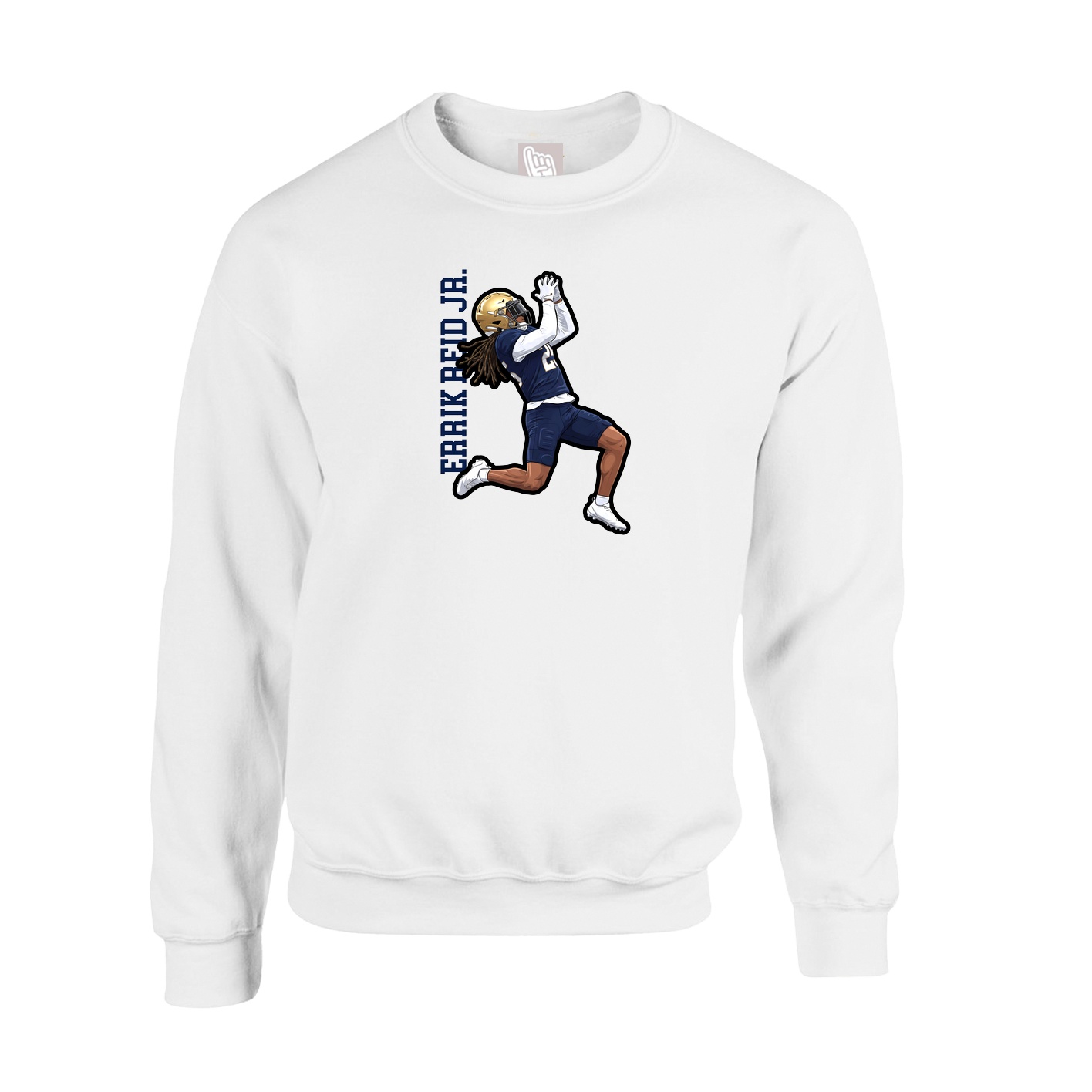 Fleece Crew — Name Vertical in White