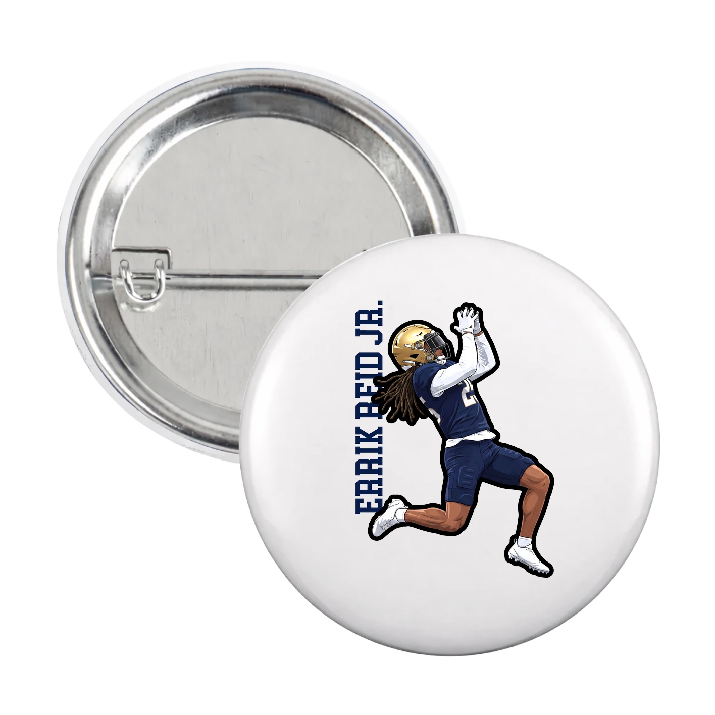 Game Day Button — Name Vertical in White