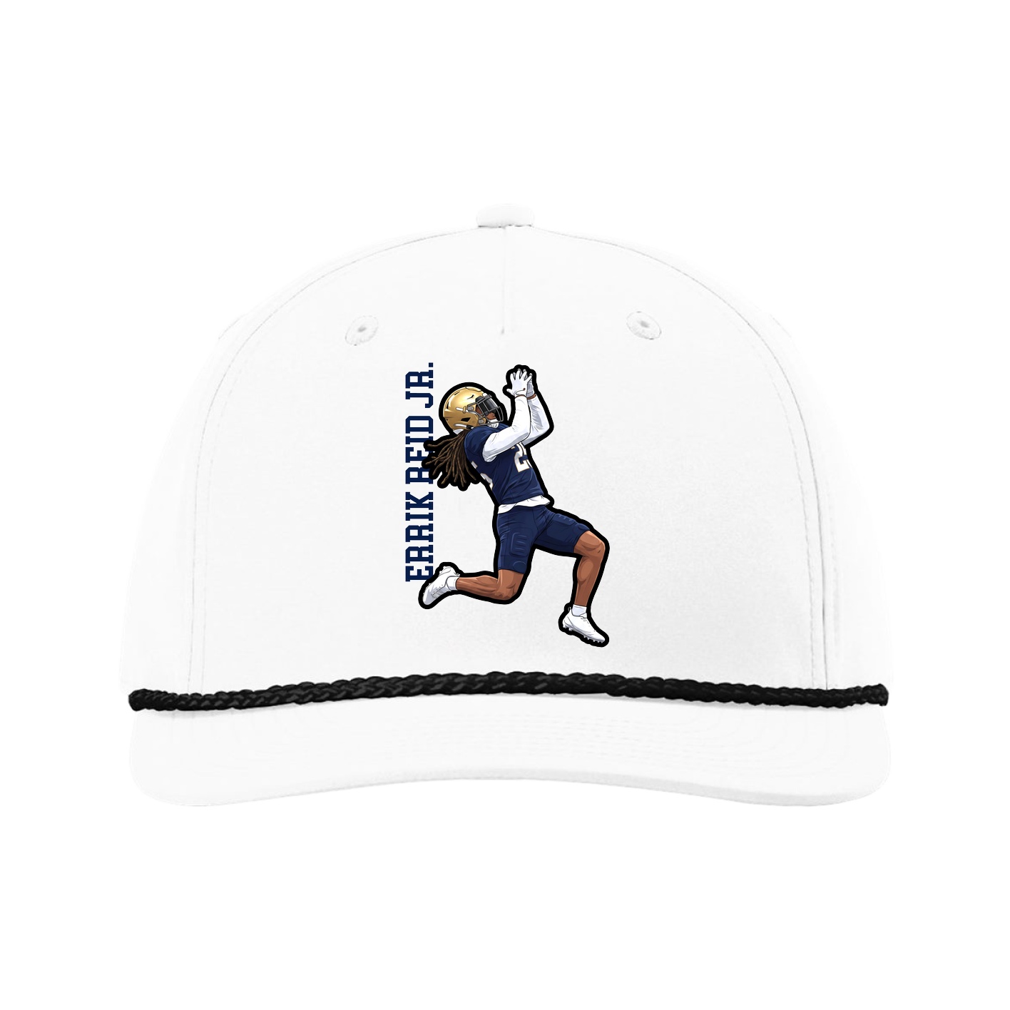 Five-Panel Classic Rope Cap — Name Vertical in White