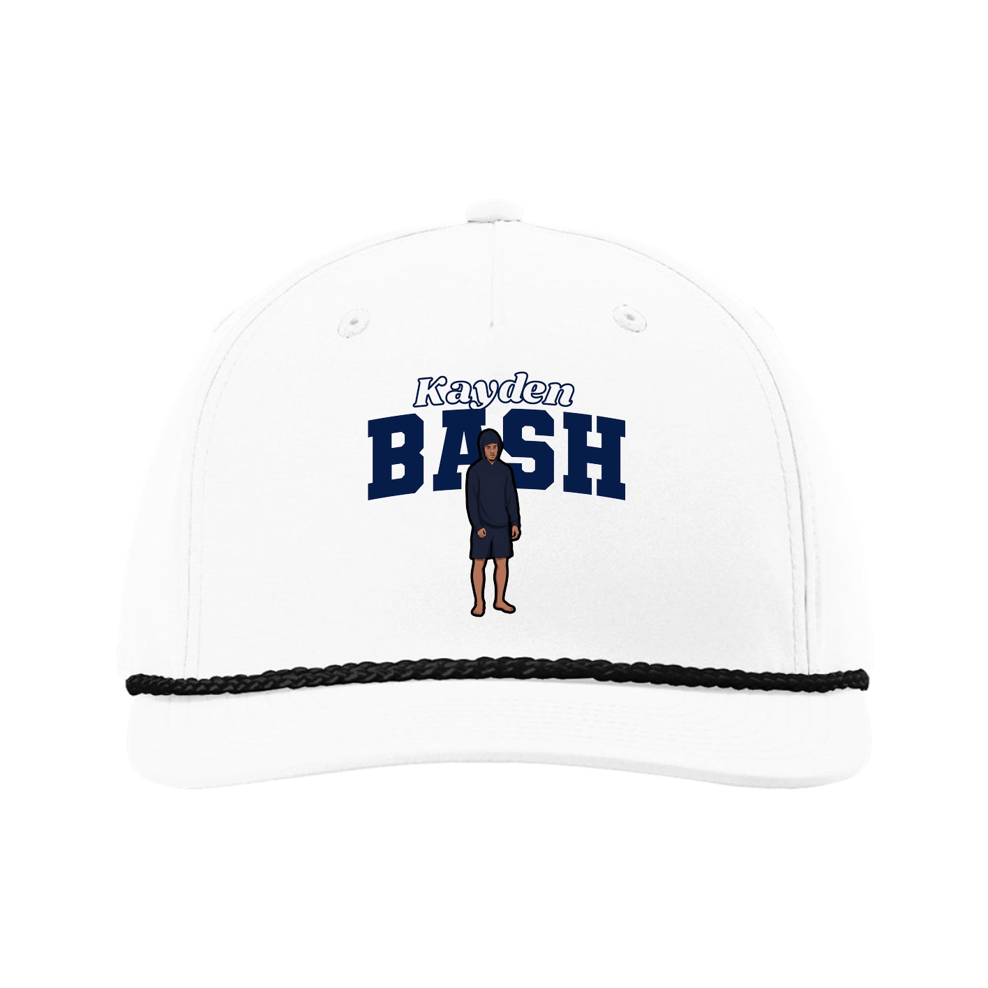 Five-Panel Classic Rope Cap — Name Arch in White