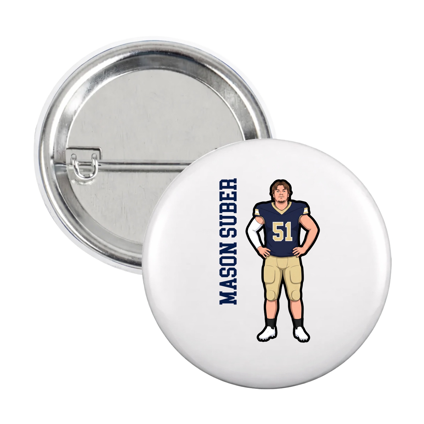 Game Day Button — Name Vertical in White