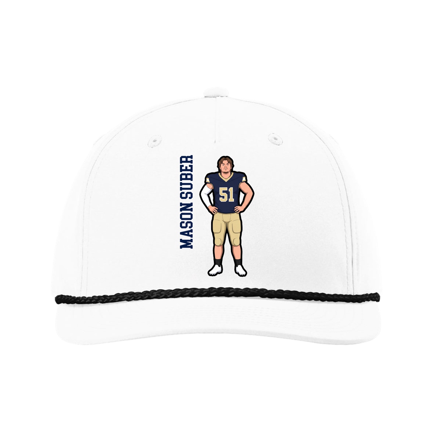 Five-Panel Classic Rope Cap — Name Vertical in White