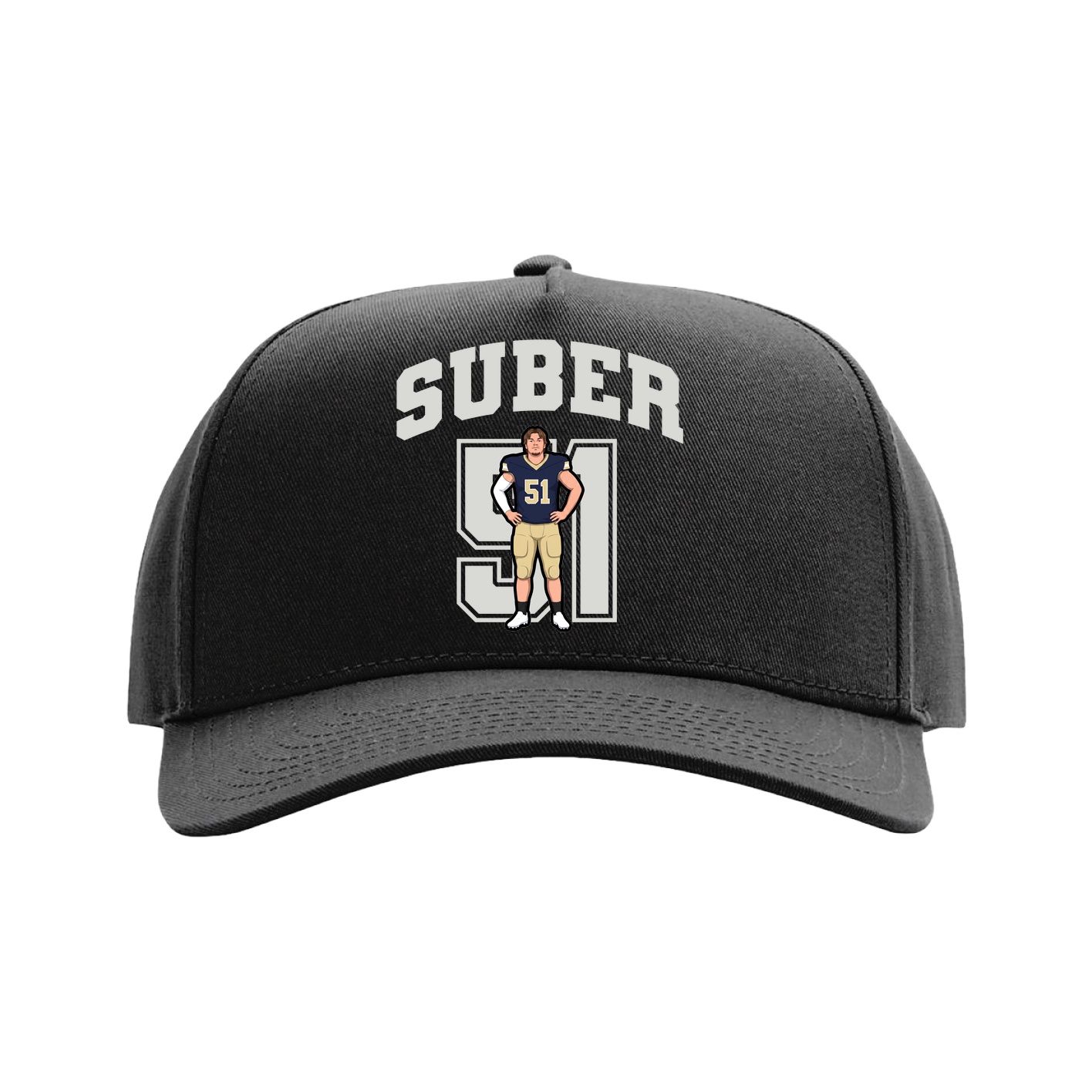 Full Fabric Five-Panel Champ Cap — Number in Black