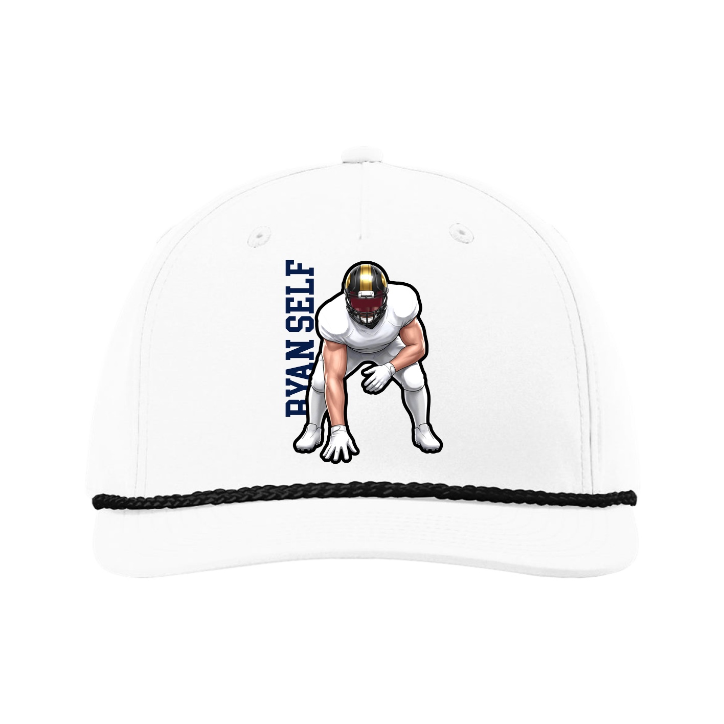 Five-Panel Classic Rope Cap — Name Vertical in White