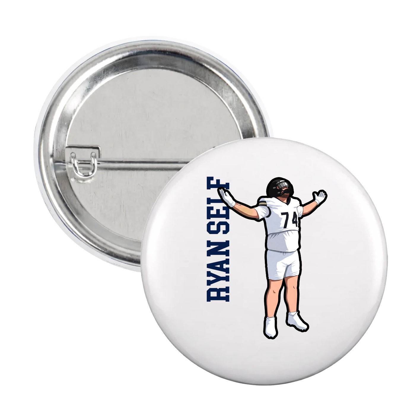 Game Day Button — Name Vertical in White