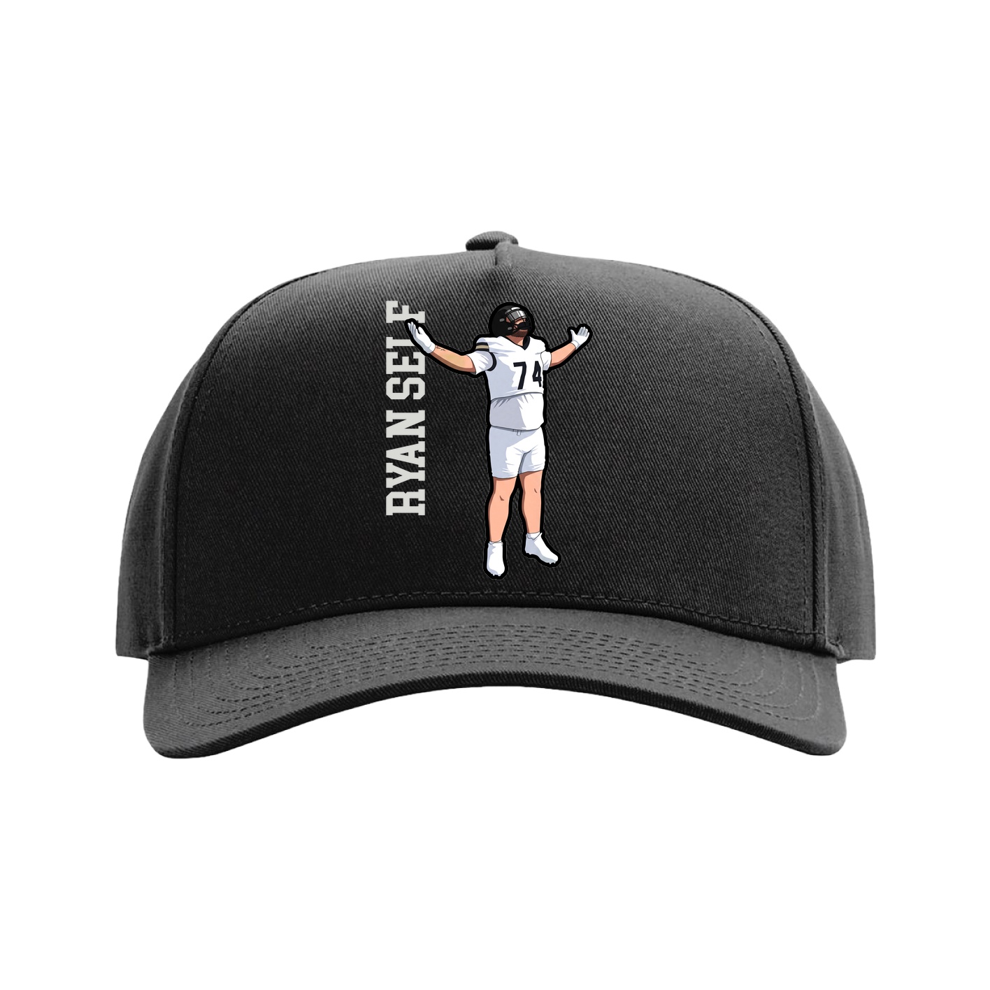 Full Fabric Five-Panel Champ Cap — Name Vertical in Black