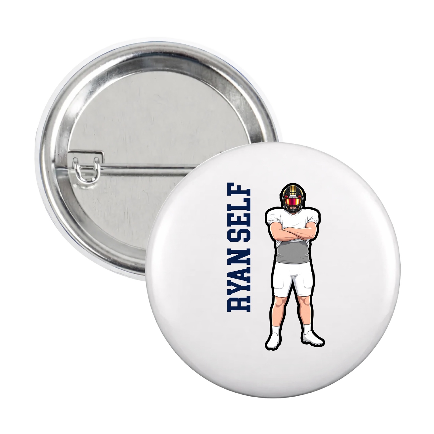 Game Day Button — Name Vertical in White