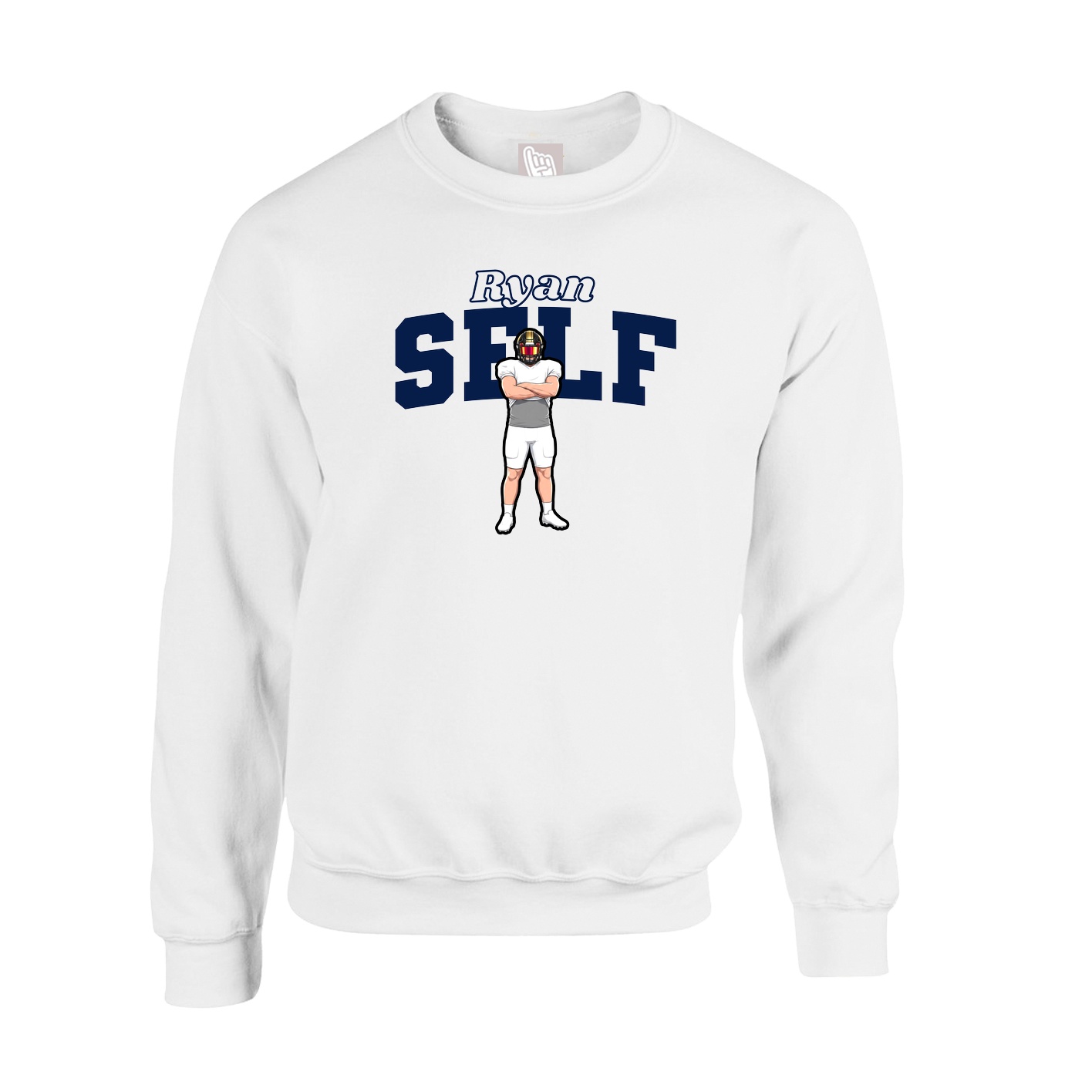 Fleece Crew — Name Arch in White