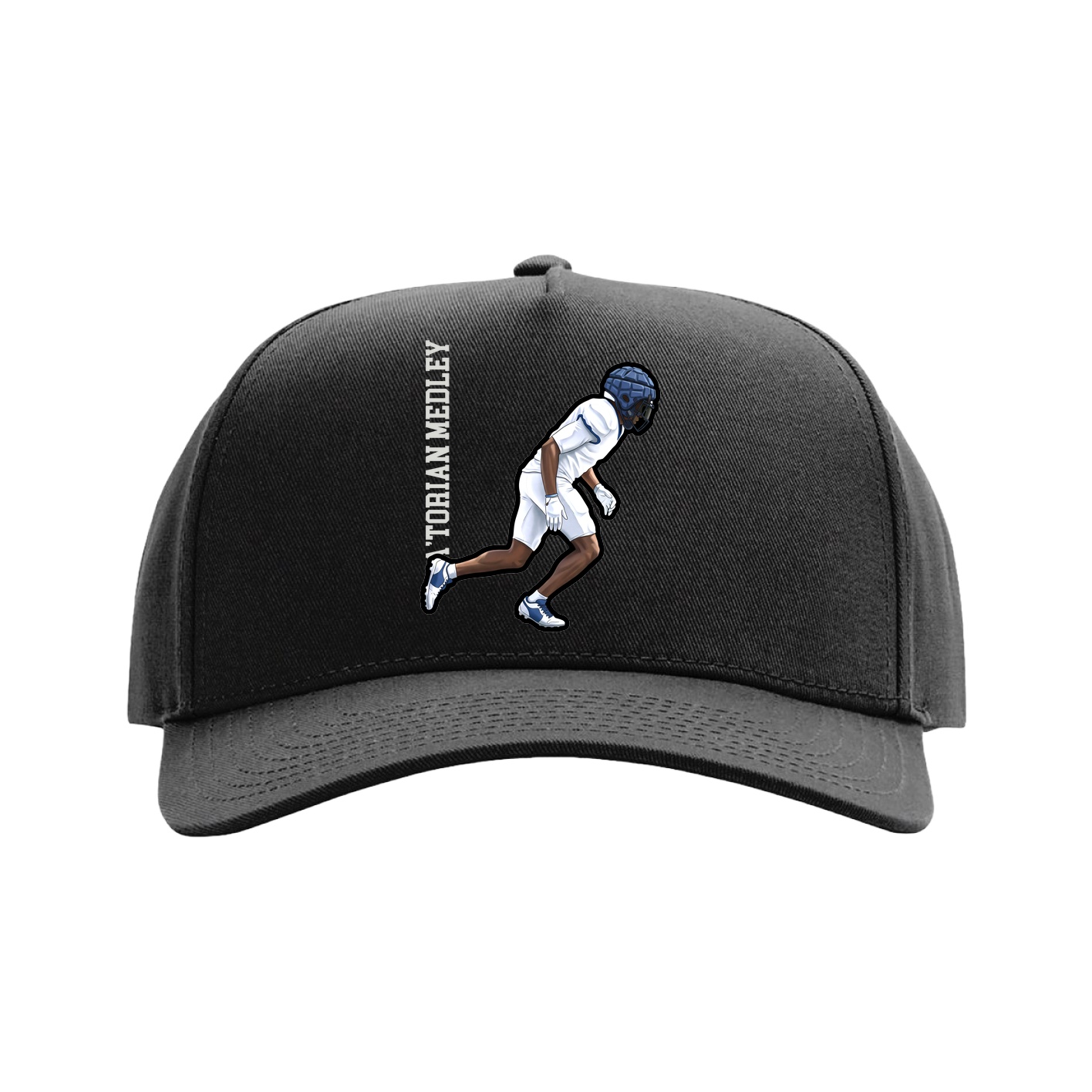 Full Fabric Five-Panel Champ Cap — Name Vertical in Black