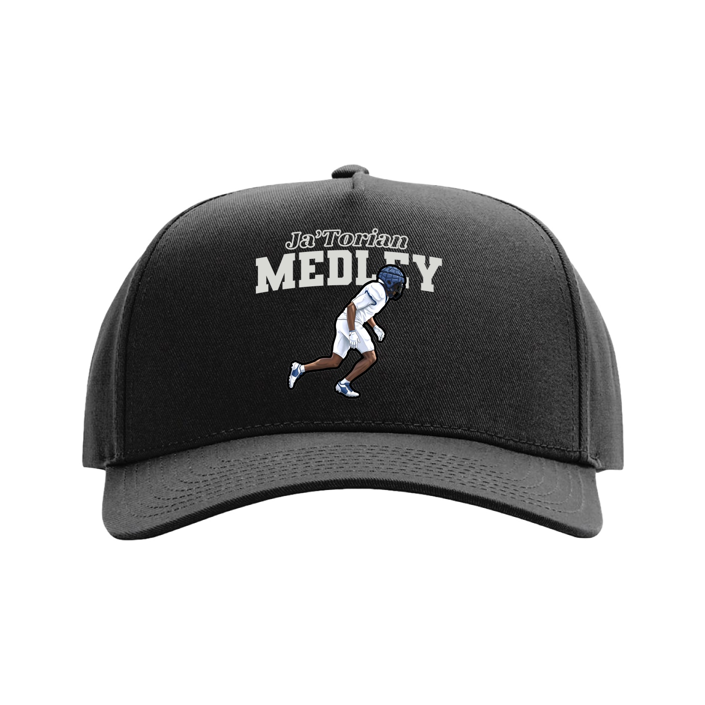 Full Fabric Five-Panel Champ Cap — Name Arch in Black