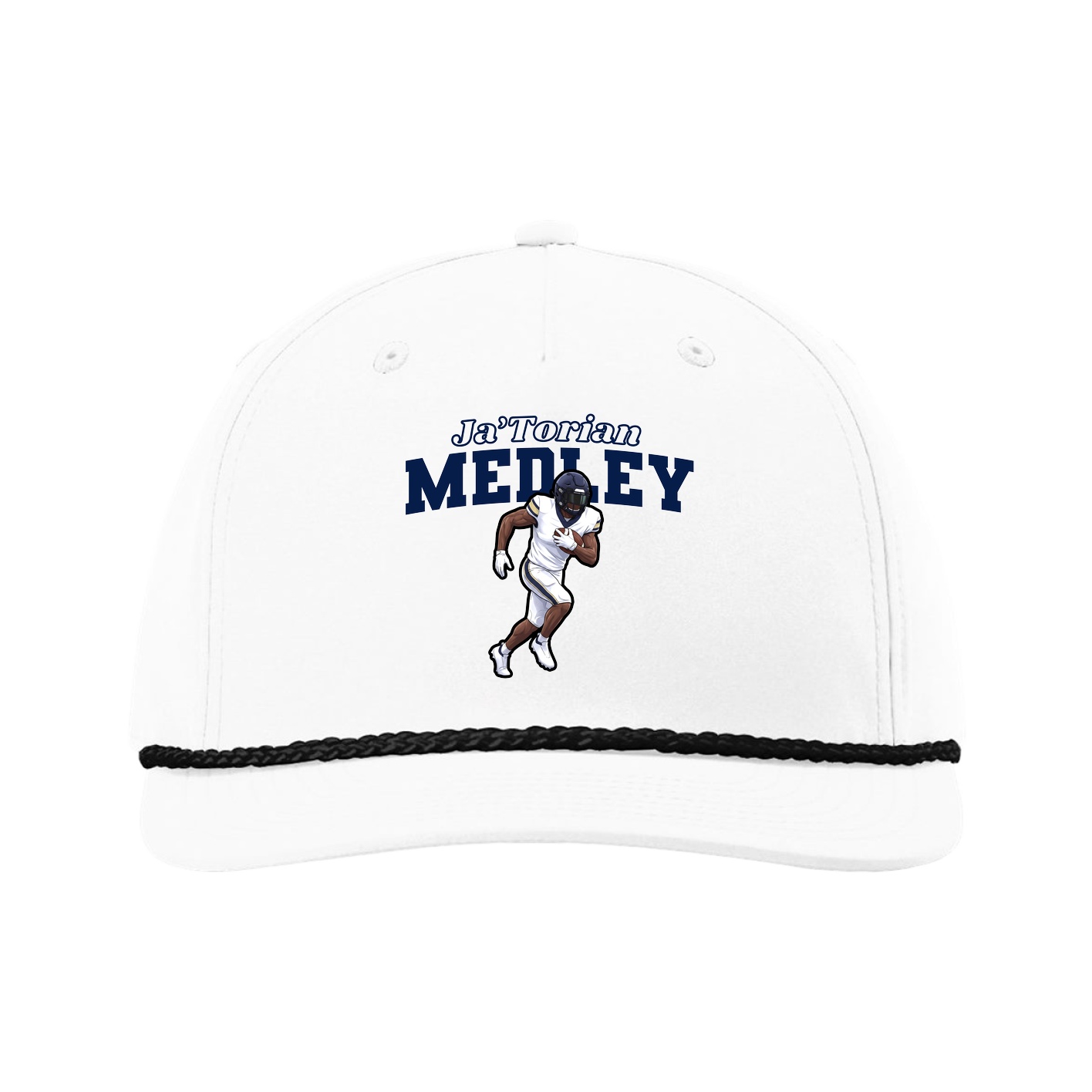 Five-Panel Classic Rope Cap — Name Arch in White