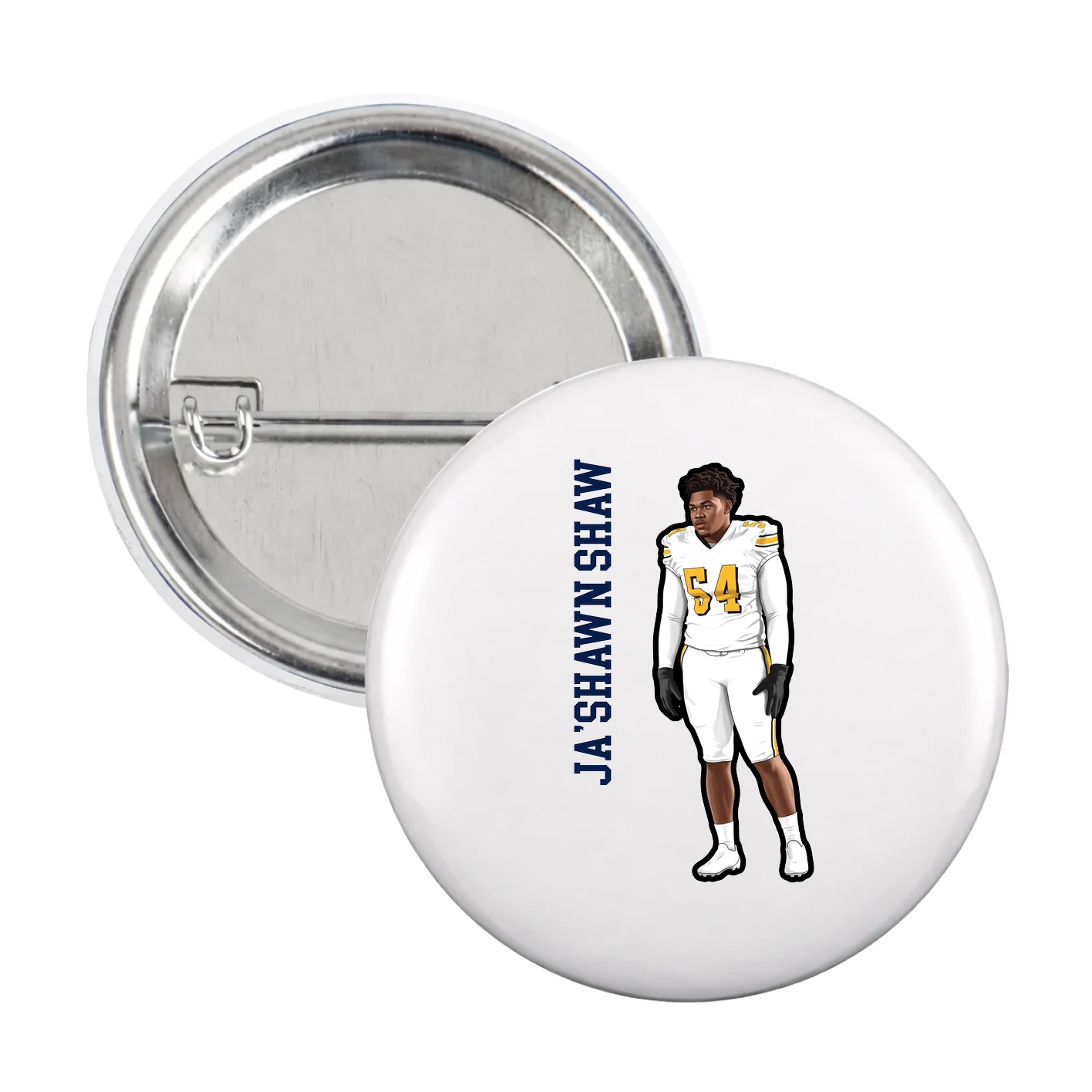 Game Day Button — Name Vertical in White